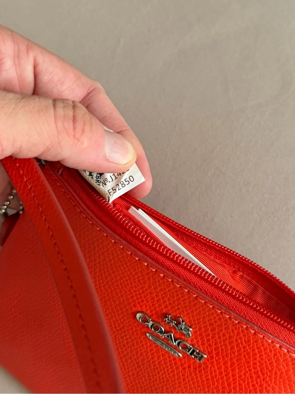 Coach F52850 Crossgrain Leather Small Wristlet in Orange 🍊